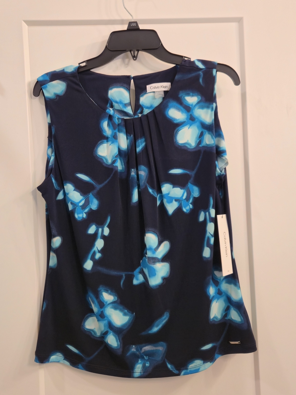Calvin Klein Navy Blue Floral Sleeveless Top Lg